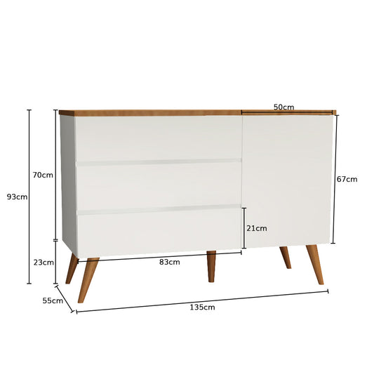 Cômoda de Bebê Viena com Porta Branco com Pé e Tampo Mel