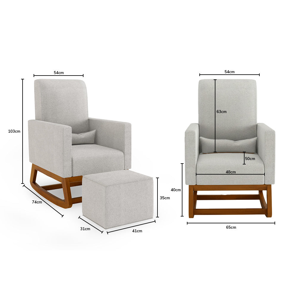 Poltrona de Amamentação Nord Com Balanço e Puff - Linnen Cinza