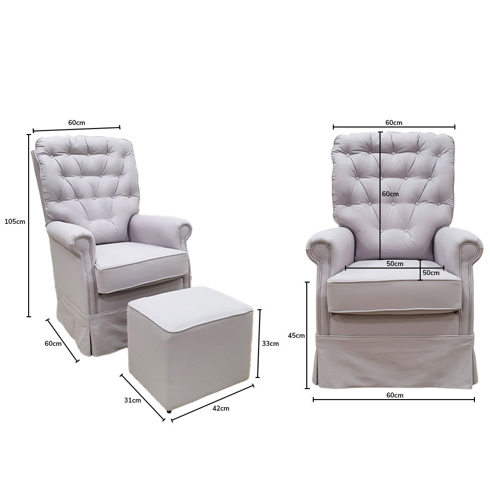 Poltrona de Amamentação Luna Giro Balanço e Puff - Cinza