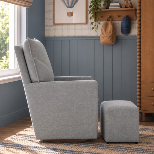 Poltrona de Amamentação Fit com Balanço e Puff Linen Cinza