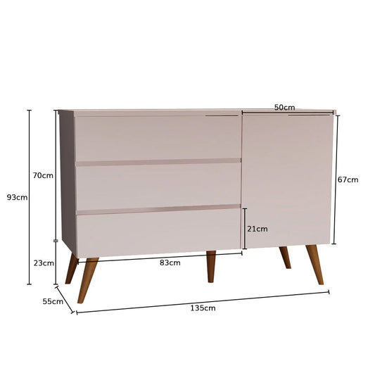 Cômoda de Bebê Viena com Porta Rosa Claro com Pé Mel