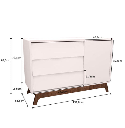 Cômoda de Bebê Raika com Porta Rosa Claro e Pé Mel