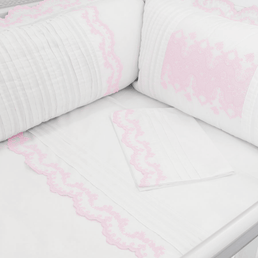 Lençol Para Berço Gardenia Branco com Rosa - 3 Peças