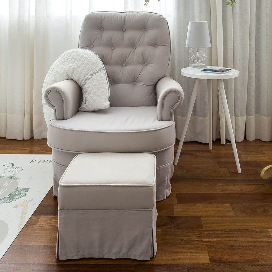 Poltrona de Amamentação Master Giro Balanço e Puff - Cinza