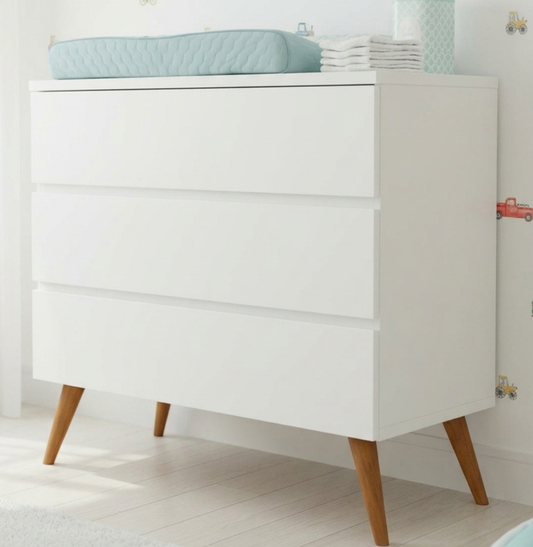 Cômoda de Bebê Viena Branco com Pé Mel