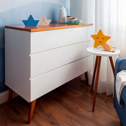 Cômoda de Bebê Viena Branco com Pé e Tampo Mel