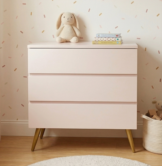 Cômoda de Bebê Viena Rosa Claro com Pé Mel
