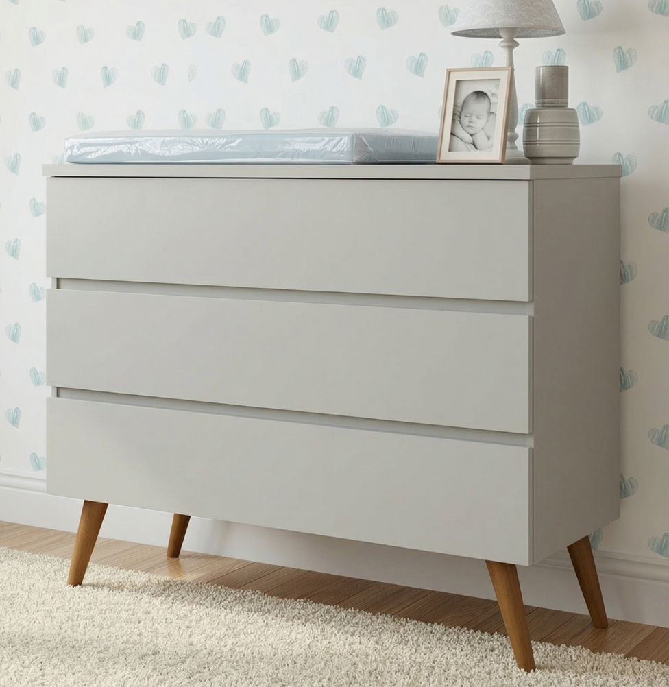Cômoda de Bebê Viena Cinza Harbor com Pé Mel