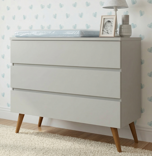 Cômoda de Bebê Viena Cinza Harbor com Pé Mel