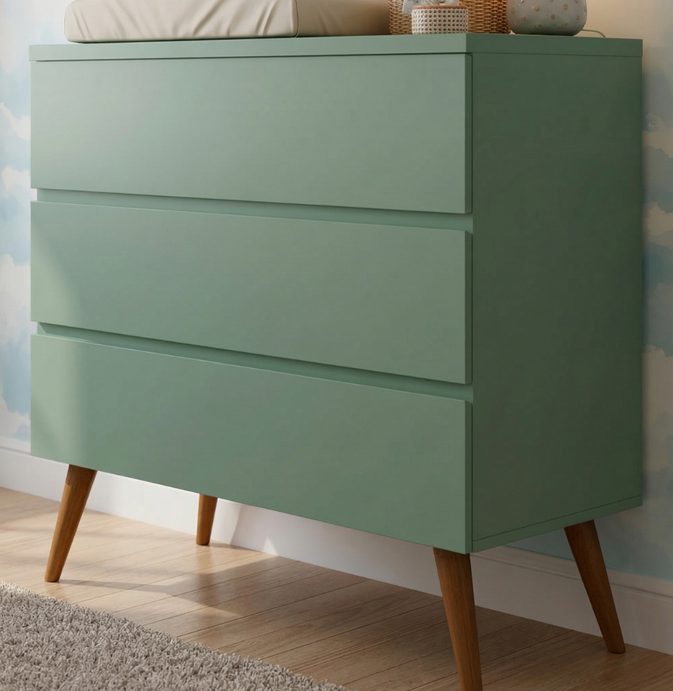 Cômoda de Bebê Viena Verde Jardim com Pé Mel