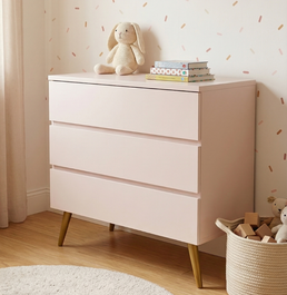 Cômoda de Bebê Viena Rosa Claro com Pé Mel