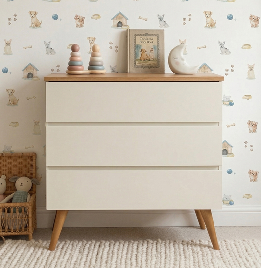 Cômoda de Bebê Viena Greige com Pé e Tampo Mel