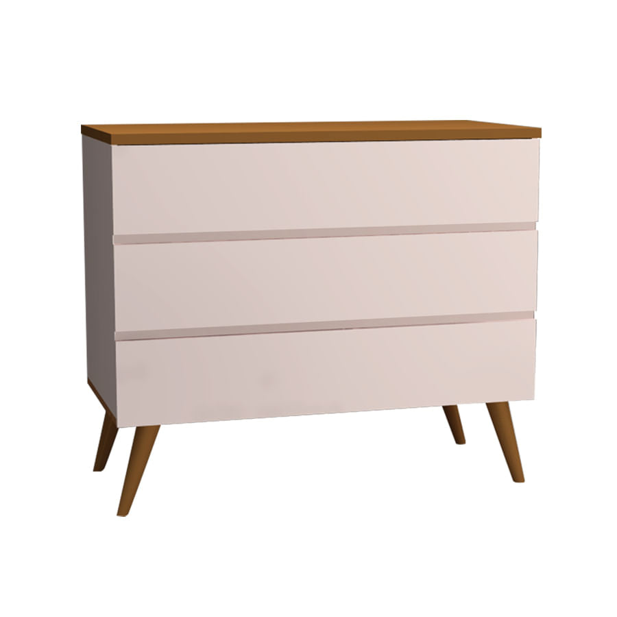 Cômoda de Bebê Viena Rosa Claro com Pé e Tampo Mel