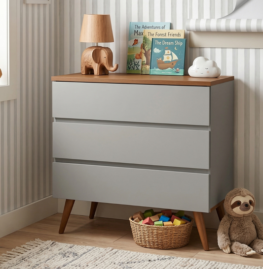 Cômoda de Bebê Viena Cinza Harbor com Pé e Tampo Mel