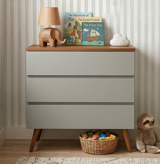 Cômoda de Bebê Viena Cinza Harbor com Pé e Tampo Mel