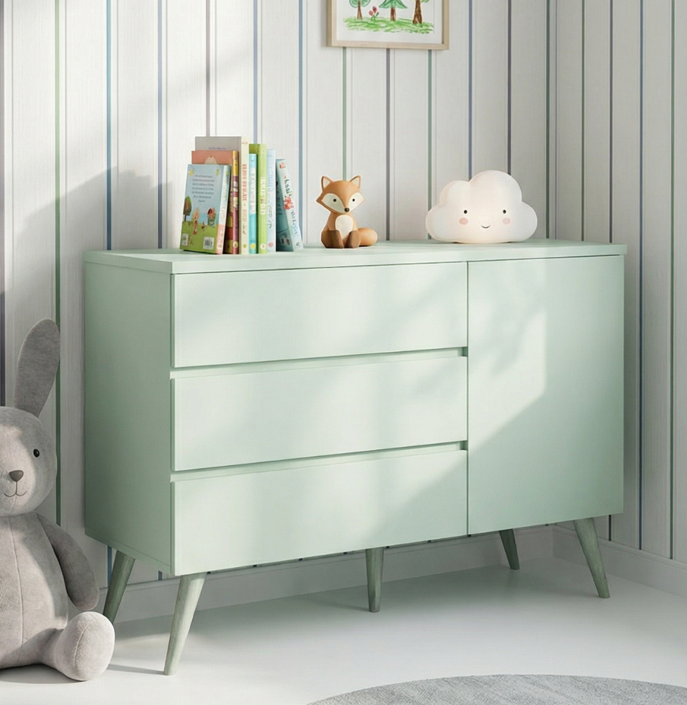 Cômoda de Bebê Viena com Porta Verde Jardim