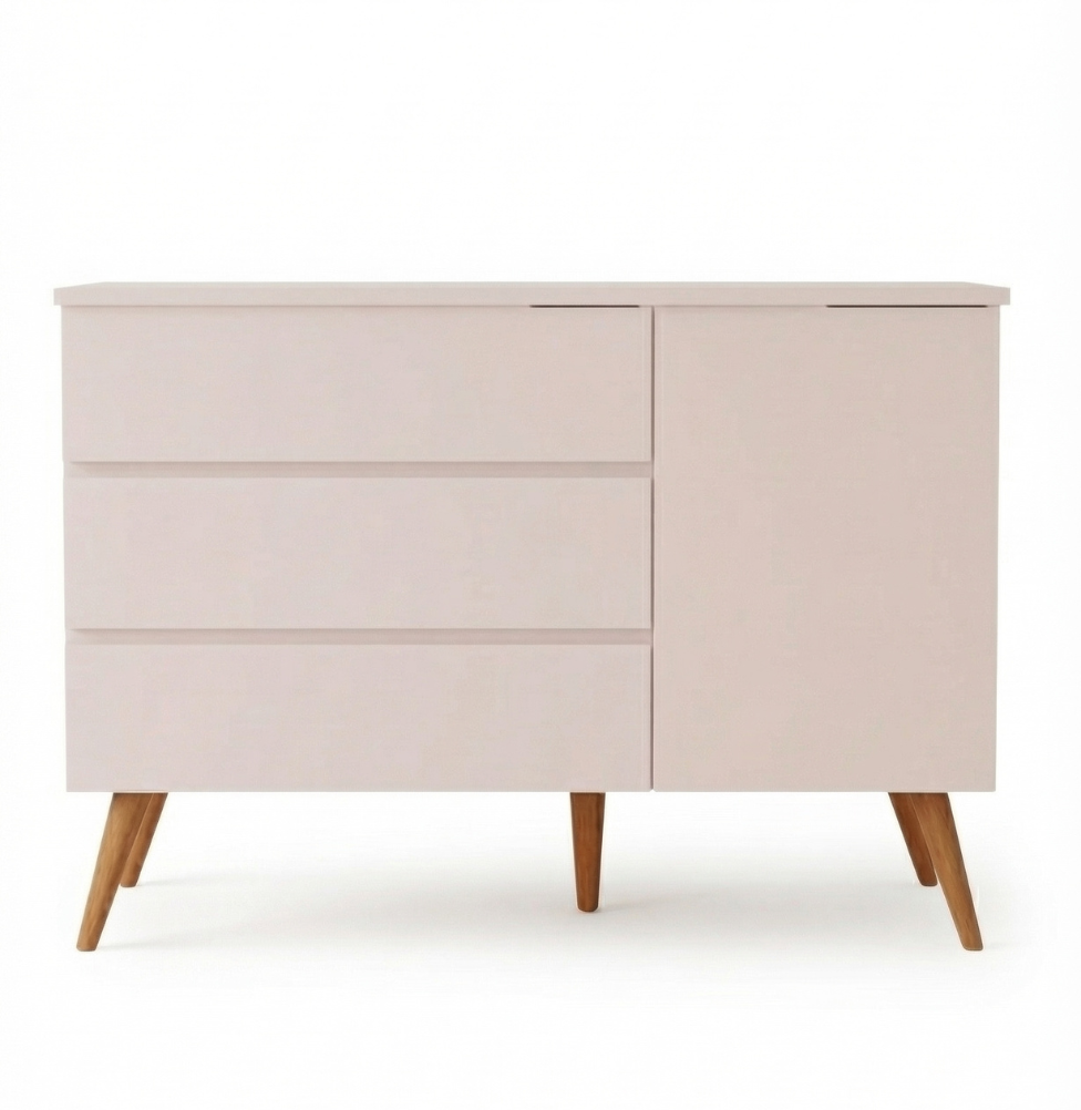 Cômoda de Bebê Viena com Porta Rosa Claro com Pé Mel