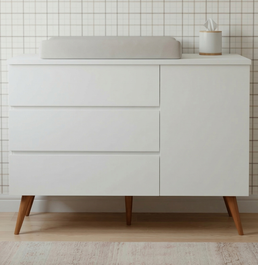 Cômoda de Bebê Viena com Porta Branco com Pé Mel
