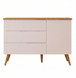 Cômoda de Bebê Viena com Porta Rosa Claro com Pé e Tampo Mel