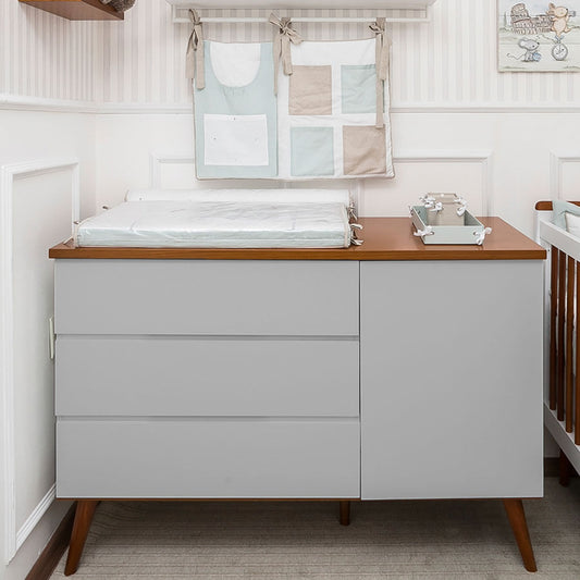 Cômoda de Bebê Viena com Porta Cinza Harbor com Pé e Tampo Mel