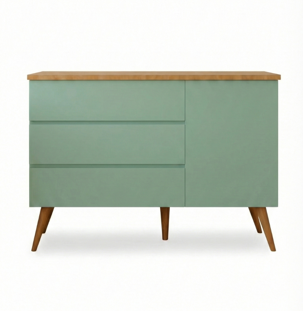 Cômoda de Bebê Viena com Porta Verde Jardim com Pé e Tampo Mel
