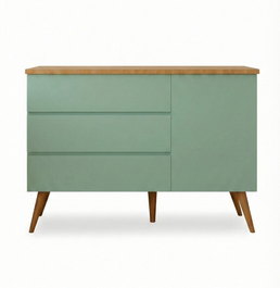Cômoda de Bebê Viena com Porta Verde Jardim com Pé e Tampo Mel