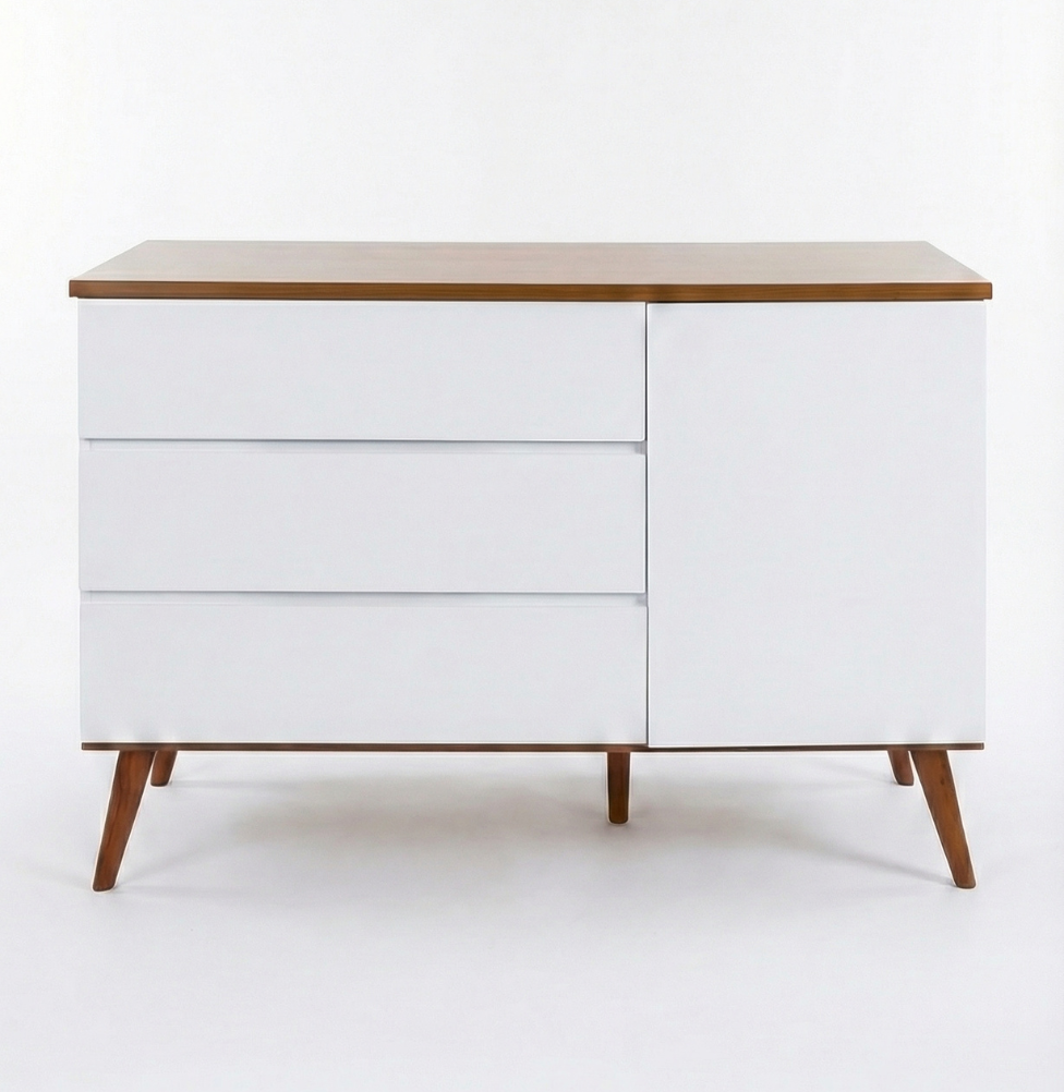 Cômoda de Bebê Viena com Porta Branco com Pé e Tampo Mel