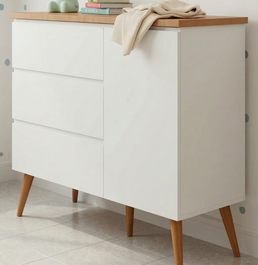 Cômoda de Bebê Viena com Porta Greige com Pé e Tampo Mel