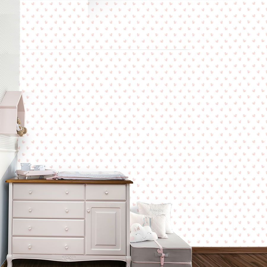 Papel de Parede Coração Rabiscado Rosa Claro