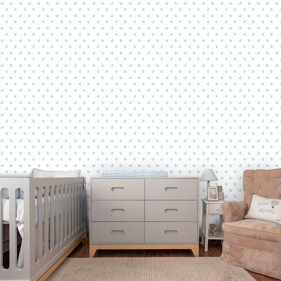 Papel de Parede Infantil Coração Rabiscado Azul Clássico