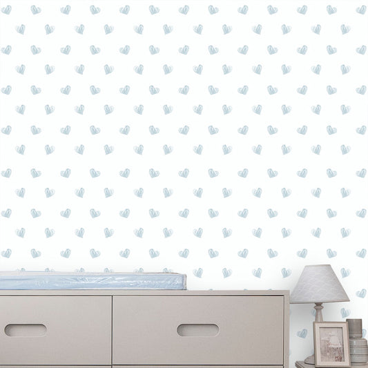 Papel de Parede Infantil Coração Rabiscado Azul Clássico