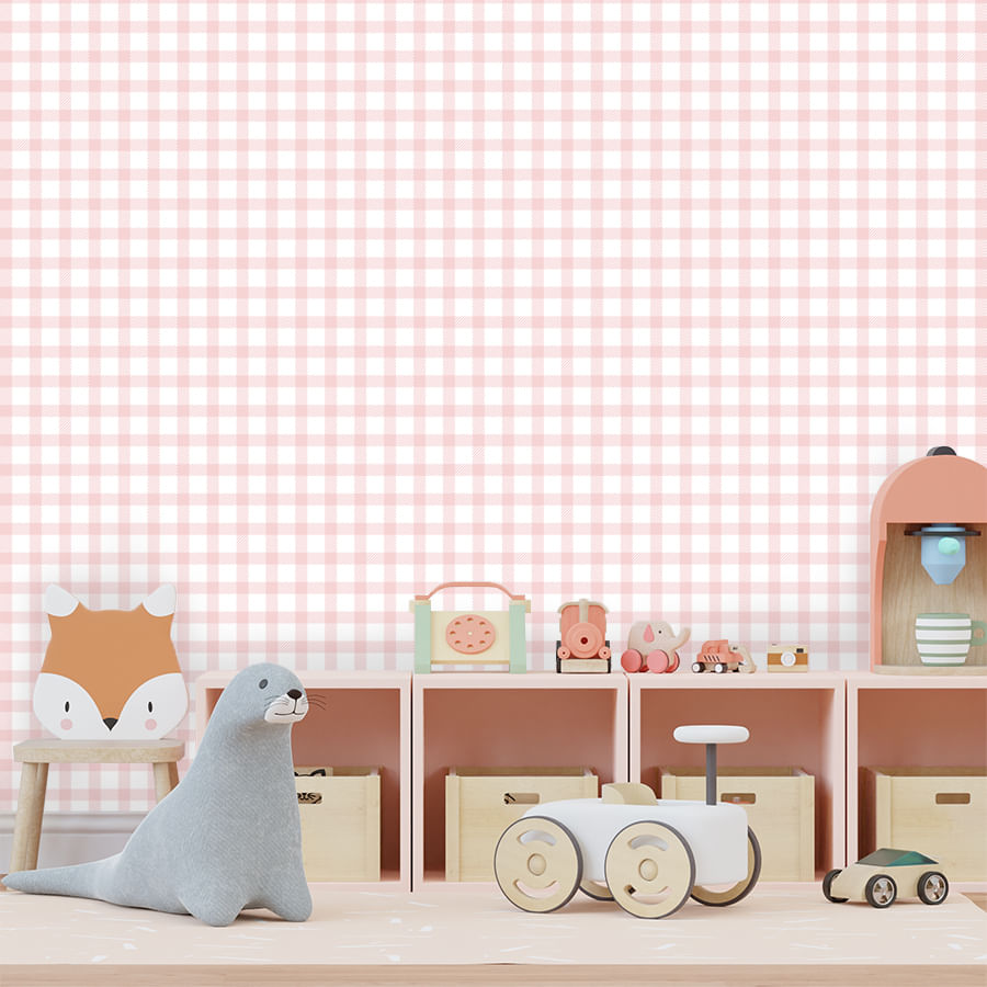 Papel de Parede Infantil Vichy Rosa Lichia