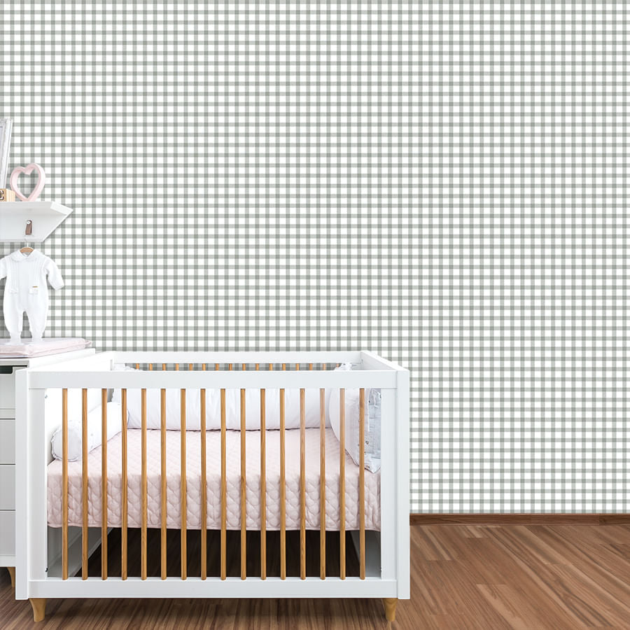 Papel de Parede Infantil Vichy Cinza Claro