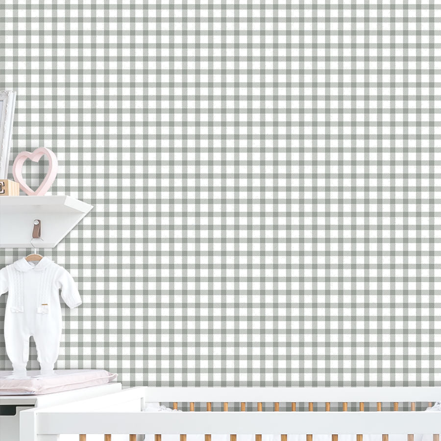Papel de Parede Infantil Vichy Cinza Claro