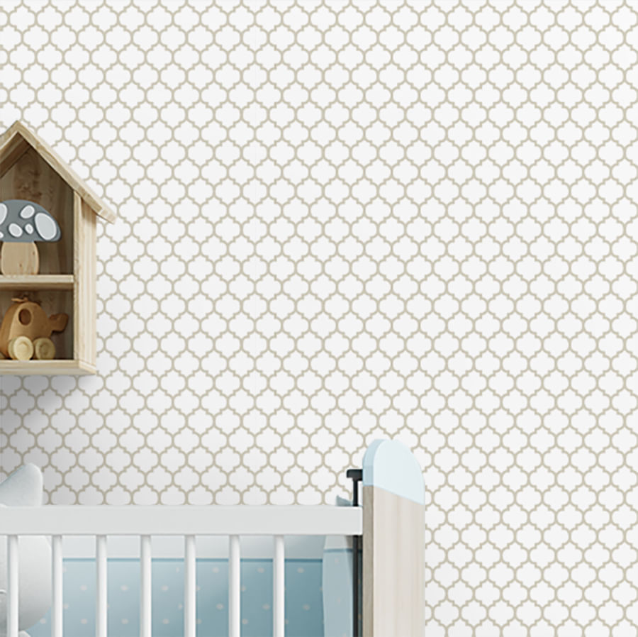 Papel de Parede Infantil Mini Arabesco Invertido Bege