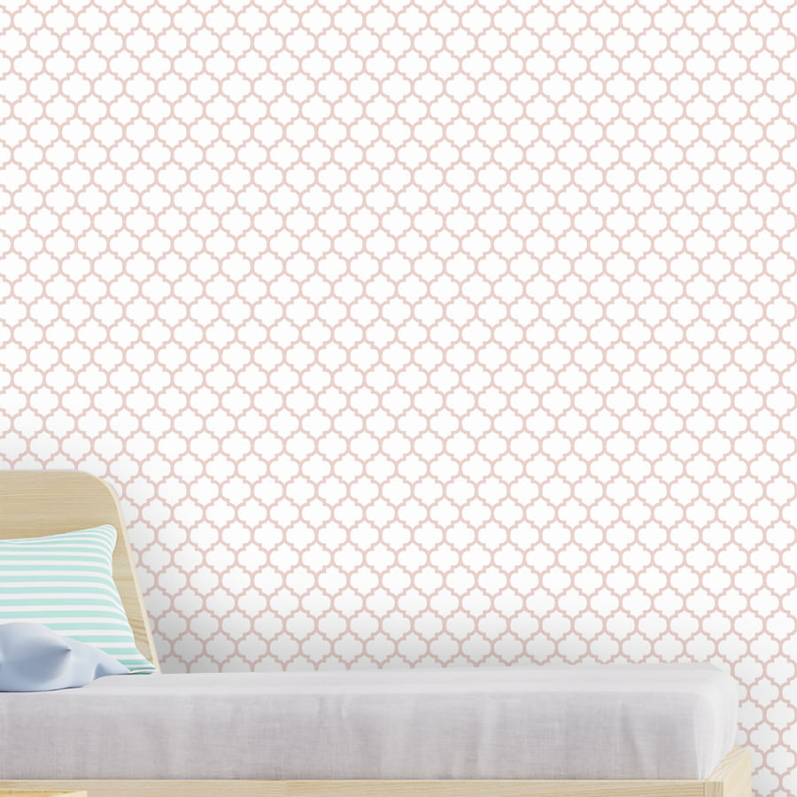 Papel de Parede Infantil Mini Arabesco Invertido Rosa Claro