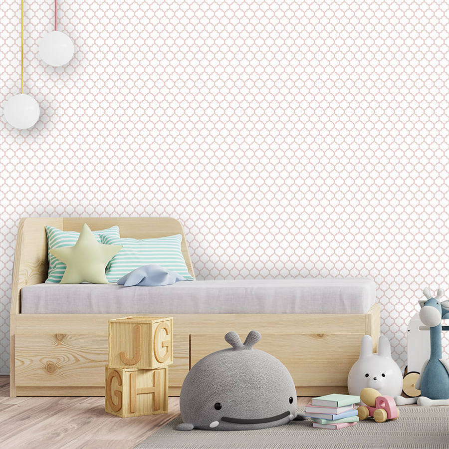 Papel de Parede Infantil Mini Arabesco Invertido Rosa Claro