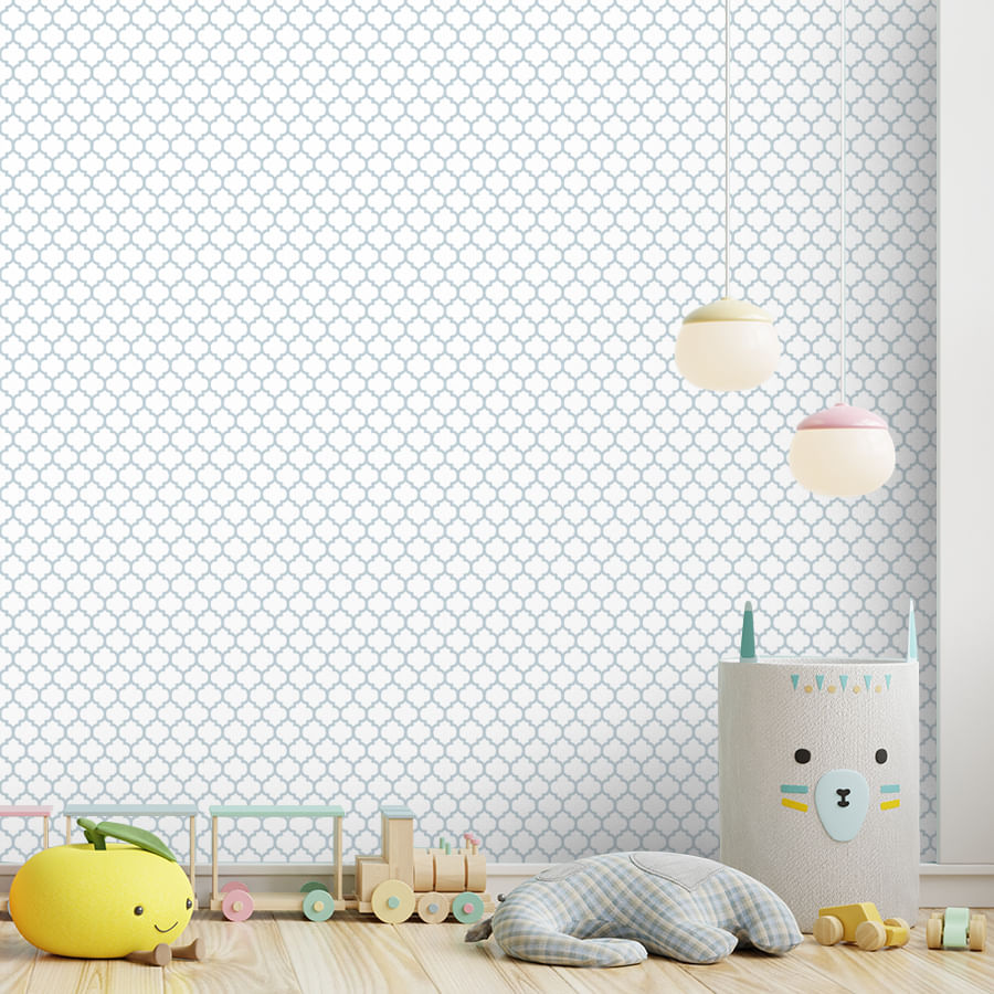 Papel de Parede Infantil Mini Arabesco Invertido Azul Claro