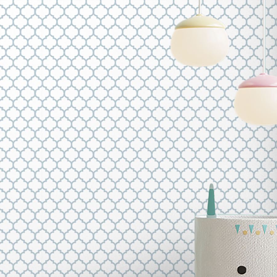 Papel de Parede Infantil Mini Arabesco Invertido Azul Claro