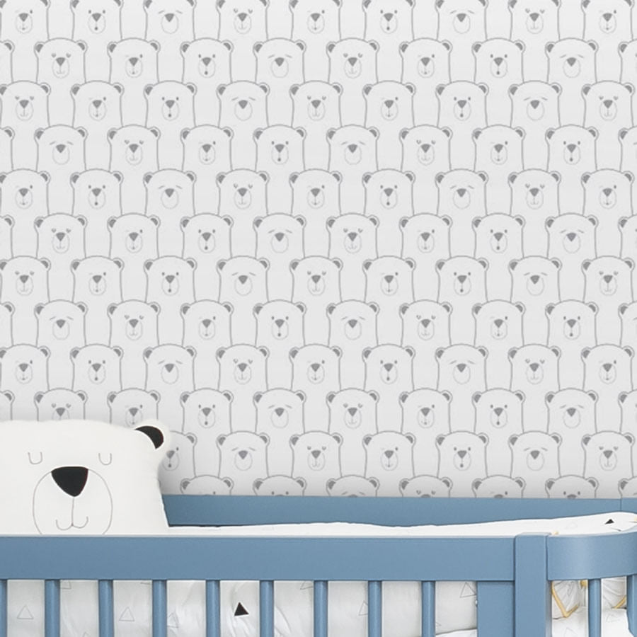 Papel de Parede Infantil Montanha de Urso Cinza