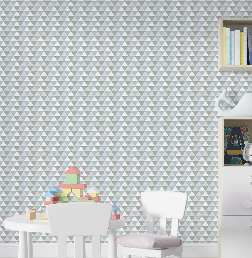 Papel de Parede Infantil Triângulos Azul Claro