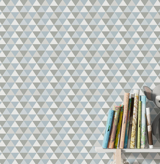 Papel de Parede Infantil Triângulos Azul Claro