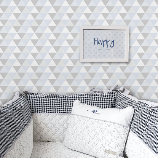 Papel de Parede Infantil Triângulos Azul Claro