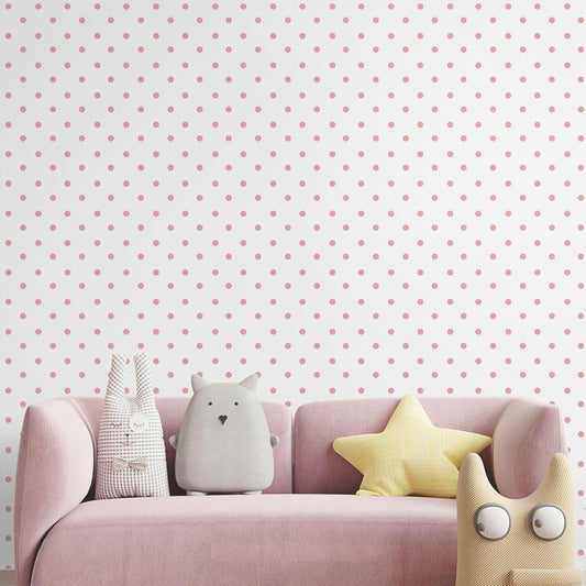 Papel de Parede Infantil Poá Rosa Clássico