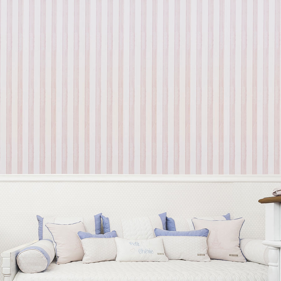 Papel de Parede Infantil Listra Média Aquarela Rosa