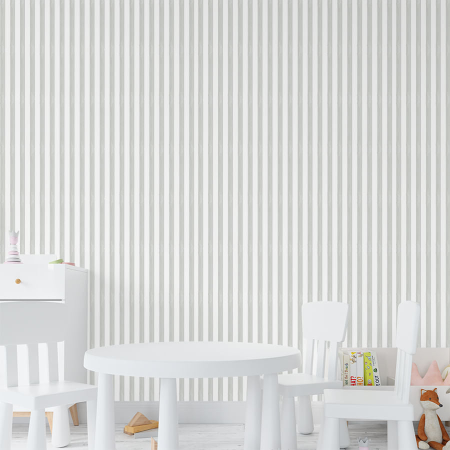 Papel de Parede Infantil Listra Média Aquarela Cinza