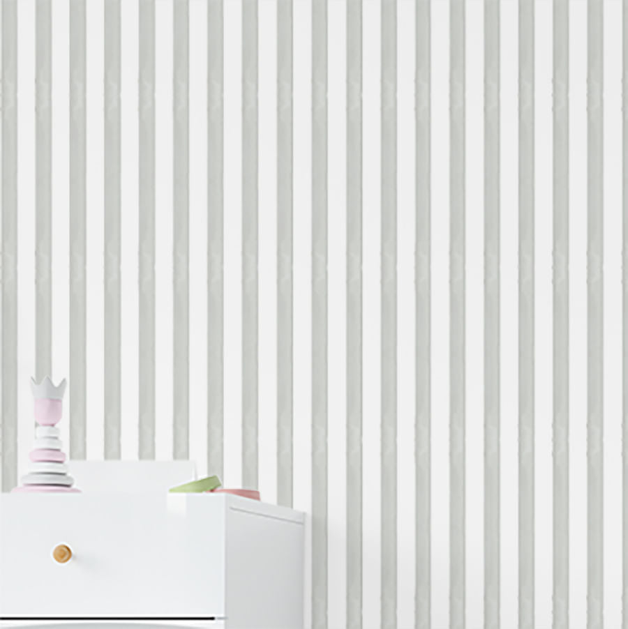 Papel de Parede Infantil Listra Média Aquarela Cinza