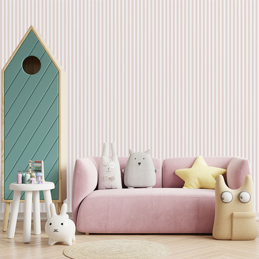 Papel de Parede Infantil Listra Fina Rosa