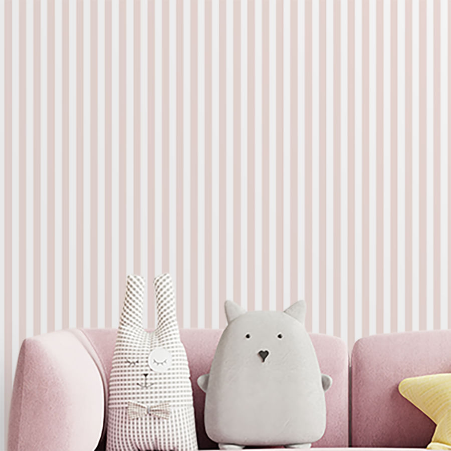 Papel de Parede Infantil Listra Fina Rosa