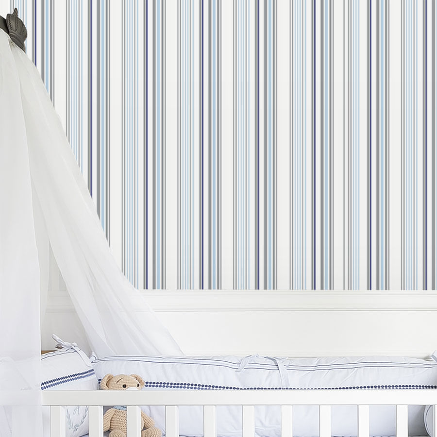 Papel de Parede Infantil Listra Irregular Azul